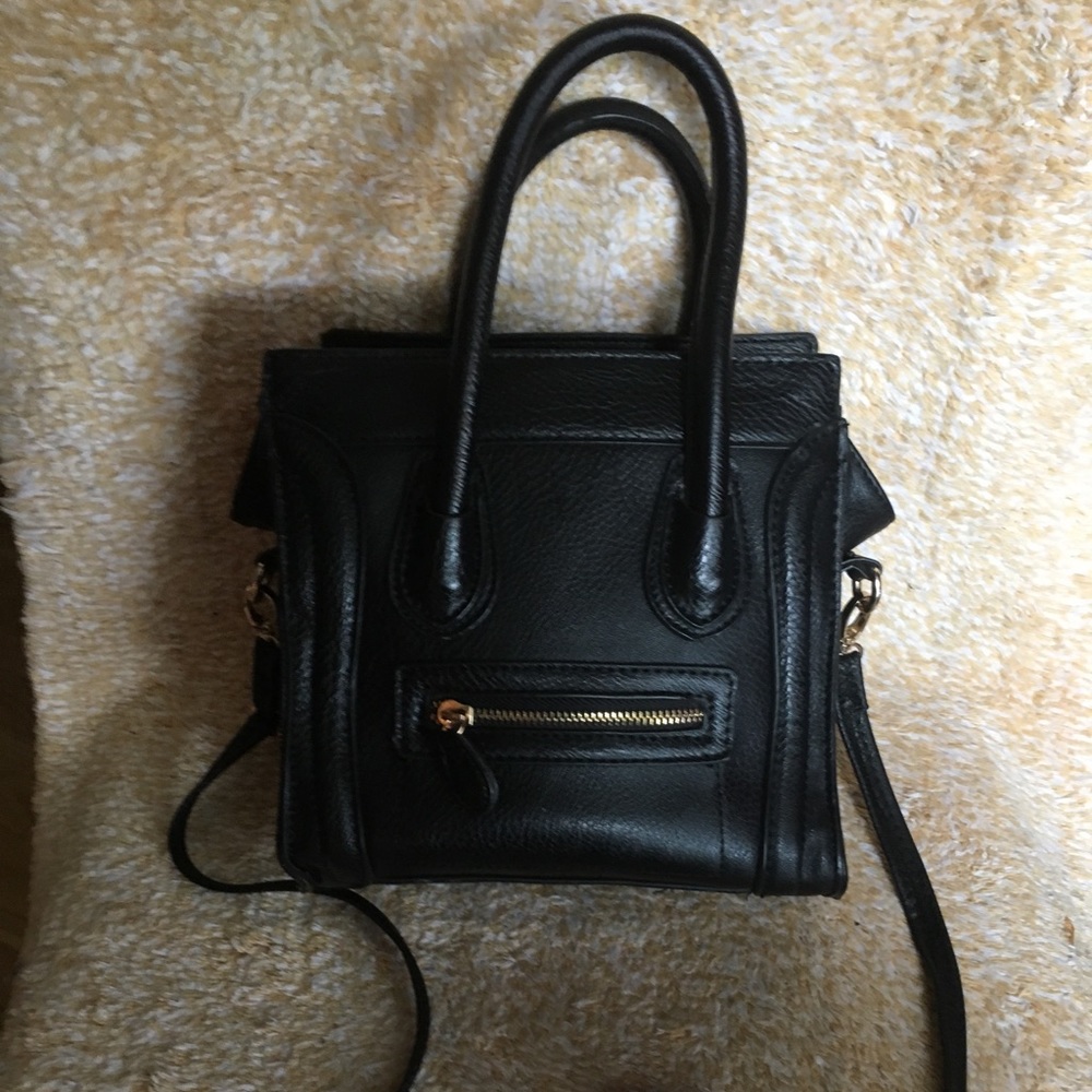 Mini Black Patent Tote Bag with Crossbody Stap